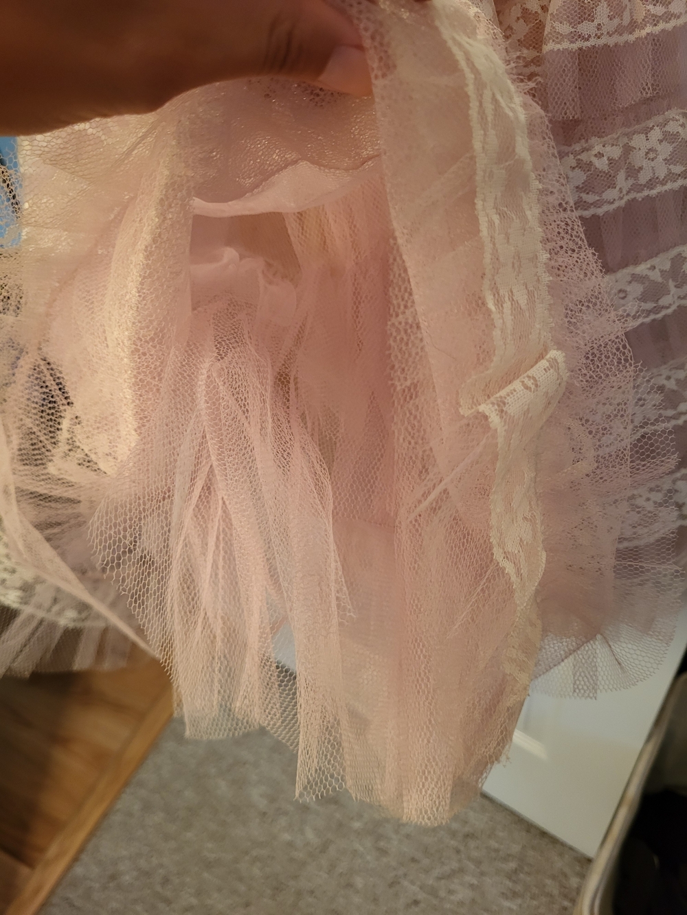 Blush Pink Vintage Lace And Tulle 1950s Strapless Dress - Picture 12 of 13
